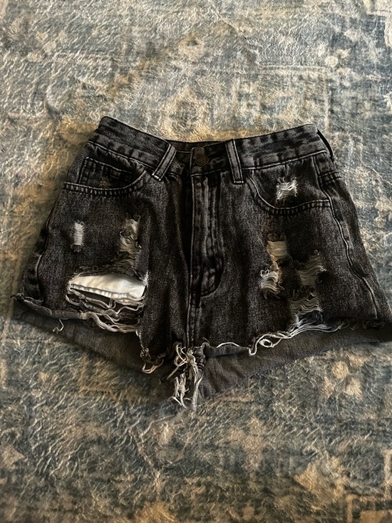 Pants - Distressed Black Denim High-Waist Women’s Shorts